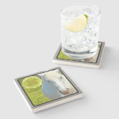 Wit paard staart in camera/paardengevoel stenen onderzetter (Zijkant)