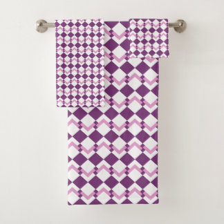 Wit & Paars Geometrisch Patroon Bad Handdoek