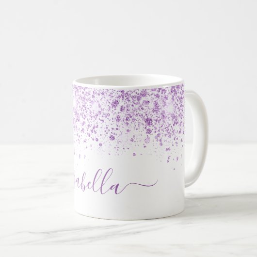 Wit paars glitter-naamscript koffiemok (Voorkant rechts)