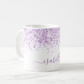 Wit paars glitter-naamscript koffiemok (Voorkant links)