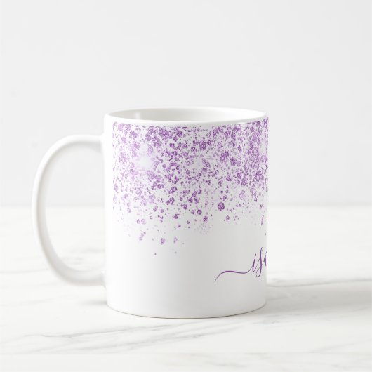 Wit paars glitter-naamscript koffiemok (Links)