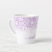 Wit paars glitter-naamscript latte mok (Linkerhoek)