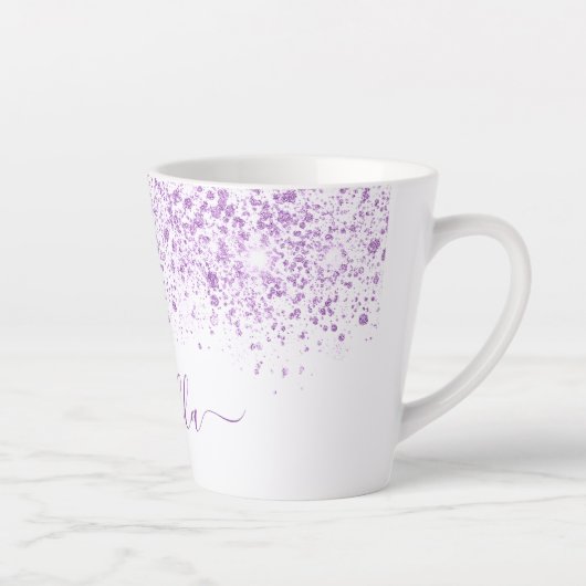 Wit paars glitter-naamscript latte mok (Rechts)