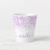 Wit paars glitter-naamscript latte mok (Voorkant)