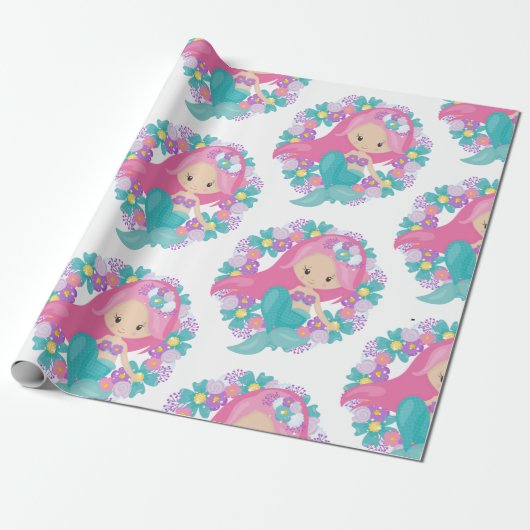 Wit Paars omslagpapier van Mermaid Party Cadeaupapier (Uitgerold)