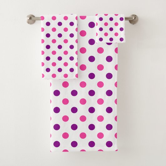 Wit Paars Roze Stippen Patroon Bad Handdoek (Insitu)