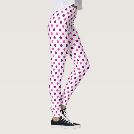 Wit Paars Roze Stippen Patroon Leggings (Rechts)