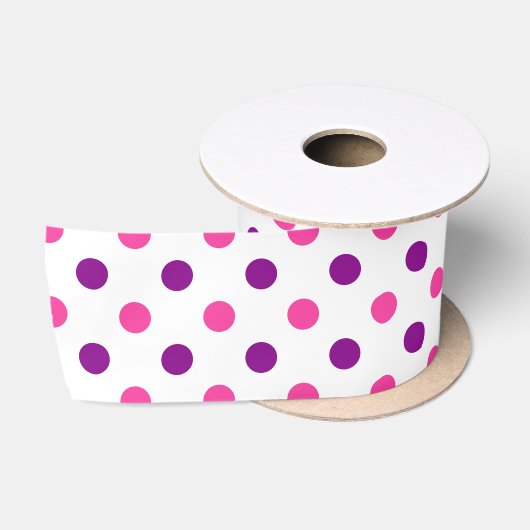 Wit Paars Roze Stippen Patroon  Satijnen Lint (Spoel)