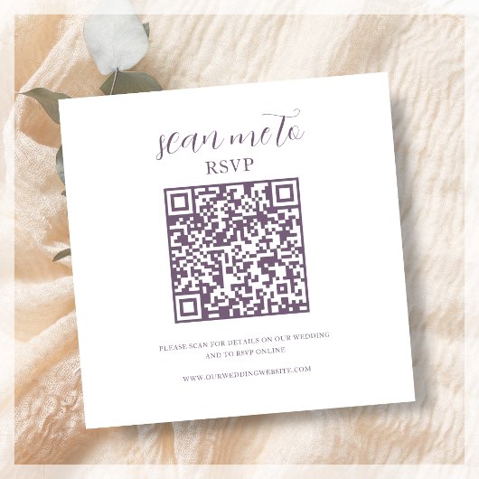 Wit & Paarse | Bruiloft RSVP QR Code Informatiekaartje