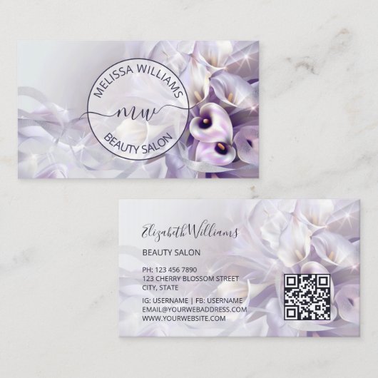 Wit Paarse Calla Bloem Logo Visitekaartje (Voorkant / Achterkant)