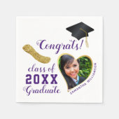 Wit Paarse en Gouden Klasse 2025 Foto Afstuderen Servet (Voorkant)