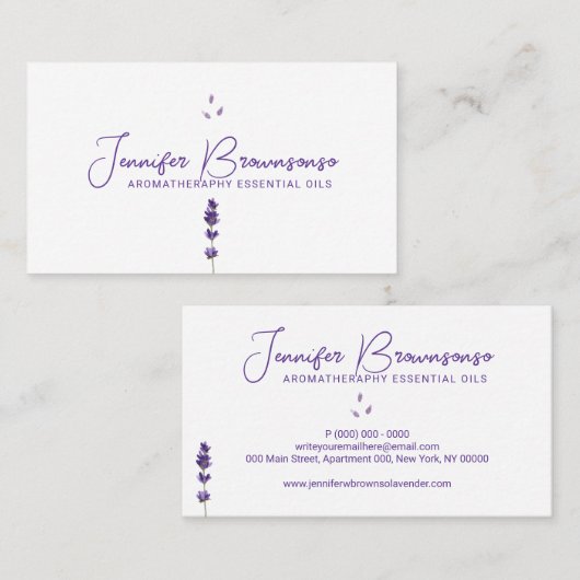 Wit Paarse Lavendel Visitekaartje (Voorkant / Achterkant)