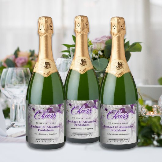 Wit Paarse sprankelende champagne label Sparkling Wijnetiket