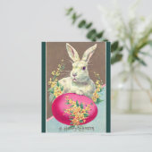  wit paashaas met felroze eitje briefkaart (Staand voorkant)