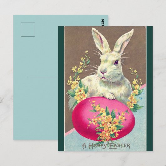  wit paashaas met felroze eitje briefkaart (Voorkant / Achterkant)