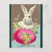  wit paashaas met felroze eitje briefkaart (Voorkant)