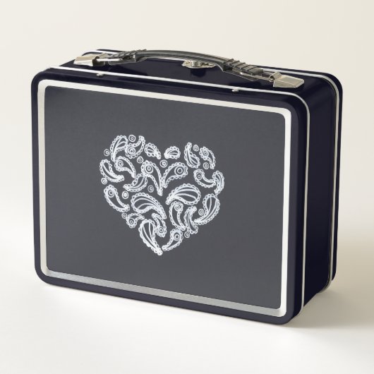 Wit Paisley hart op zwarte lunchboxen (Achterkant)