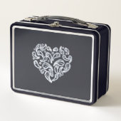 Wit Paisley hart op zwarte lunchboxen (Voorkant)