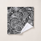 Wit paisley patroon op zwarte achtergrond bad handdoek (Wasdoekje)