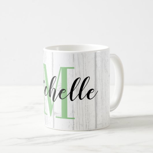 Wit paneel met houtnerfprint en op maat gemaakte m koffiemok (Voorkant rechts)