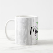 Wit paneel met houtnerfprint en op maat gemaakte m koffiemok (Links)