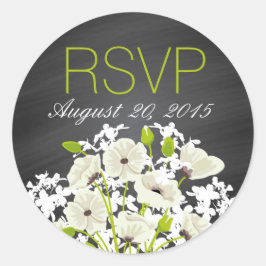 Wit papaver en Kalkbord RSVP-etiket Ronde Sticker