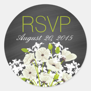 Wit papaver en Kalkbord RSVP-etiket Ronde Sticker