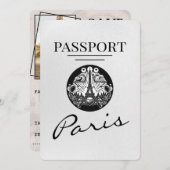 Wit Parijse paspoort Bewaar de datum Save The Date (Voorkant / Achterkant)