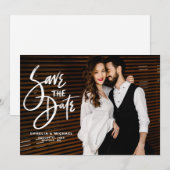 Wit penseelscript belettering foto save the date (Voorkant / Achterkant)
