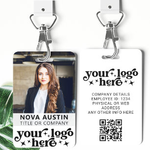Wit personeelsfoto ID met QR-code bedrijfslogo Badge