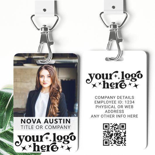 Wit personeelsfoto ID met QR-code bedrijfslogo Badge