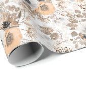 Wit, perzik bloemen, elegant cadeaupapier (Rol Hoek)