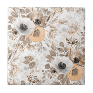 Wit, perzik bloemen, elegant tegeltje