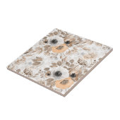 Wit, perzik bloemen, elegant tegeltje (Zijkant)