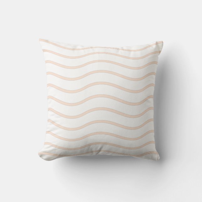 Wit & Perzik Pastel Golvende Lijnen Design Kussen (Voorkant)