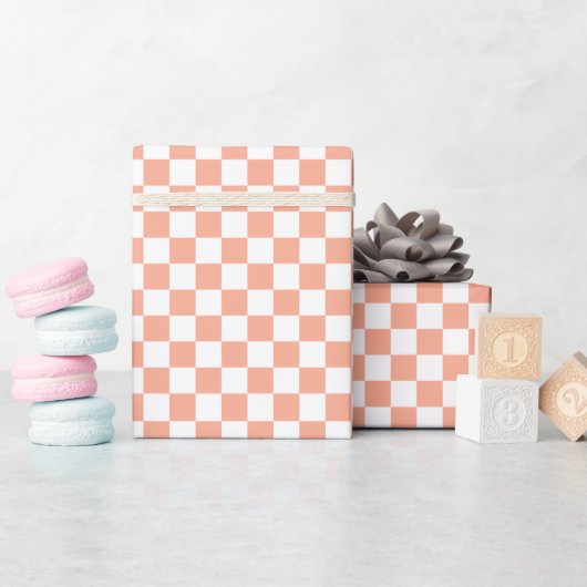 Wit & Perzik Schachbrett Motief Inpakpapier Rol (Baby Shower)