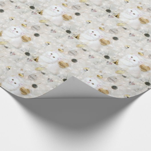 Wit perzisch kat Kerstmis Cadeaupapier (Hoek)