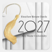 Wit Pet en jurk met gouden kwastje vierkante Stick Sticker (Voorkant)