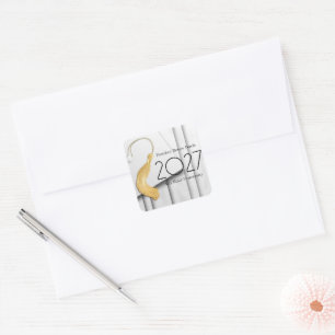 Wit Pet en jurk met gouden kwastje vierkante Stick Sticker