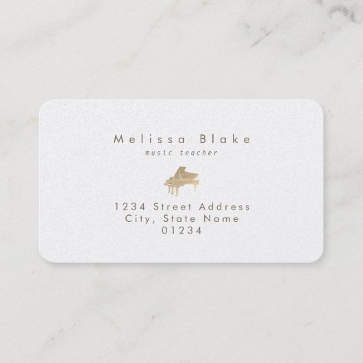 wit pianogouden stof visitekaartje (Achterkant)