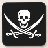 Wit, Piraat Vlag Calico Jack, Schedel & Cutlass Bier Onderzetter (Voorkant)