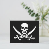 Wit, Piraat Vlag Calico Jack, Schedel & Cutlass Briefkaart (Staand voorkant)