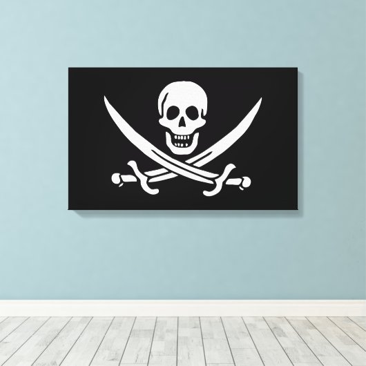 Wit, Piraat Vlag Calico Jack, Schedel & Cutlass Canvas Afdruk (Insitu (Houten vloer))