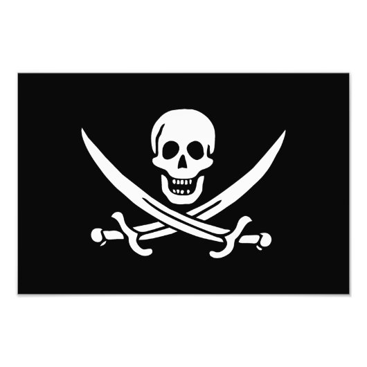 Wit, Piraat Vlag Calico Jack, Schedel & Cutlass Foto Afdruk (Voorkant)