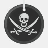 Wit, Piraat Vlag Calico Jack, Schedel & Cutlass Glas Ornament (Voorkant)