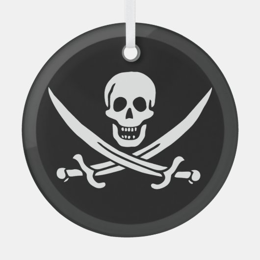 Wit, Piraat Vlag Calico Jack, Schedel & Cutlass Glas Ornament (Voorkant)