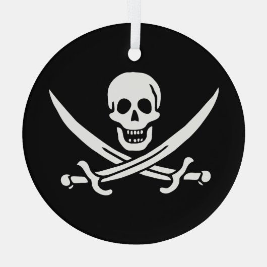 Wit, Piraat Vlag Calico Jack, Schedel & Cutlass Glas Ornament (Achterkant)