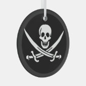 Wit, Piraat Vlag Calico Jack, Schedel & Cutlass Glas Ornament (Voorkant Rechts)