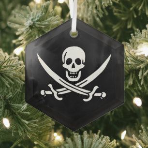 Wit, Piraat Vlag Calico Jack, Schedel & Cutlass Glas Ornament