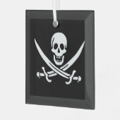 Wit, Piraat Vlag Calico Jack, Schedel & Cutlass Glas Ornament (Voorkant links)